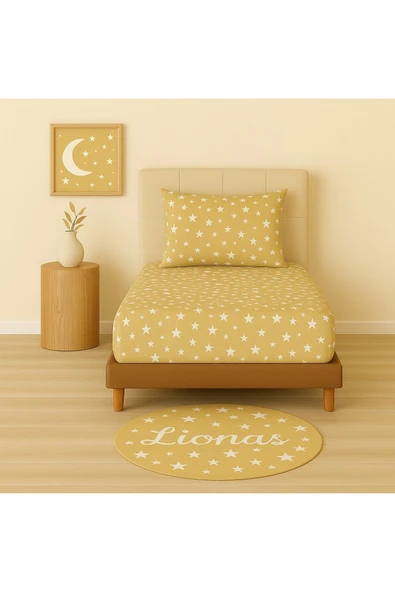 Desenli 90 x 200 cm Sütlü Yıldız Lastikli Çarşaf ve Yastık Kılıfı ürün görseli