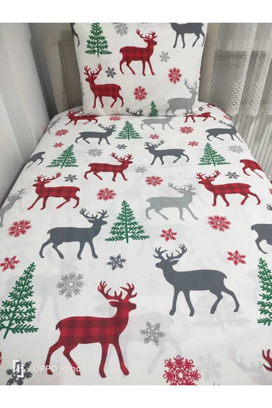 Tek Kişilik Ara Beden (120x200) Ranforce Lastikli Çarşaf Takımı Yılbaşı Desen ürün görseli 1
