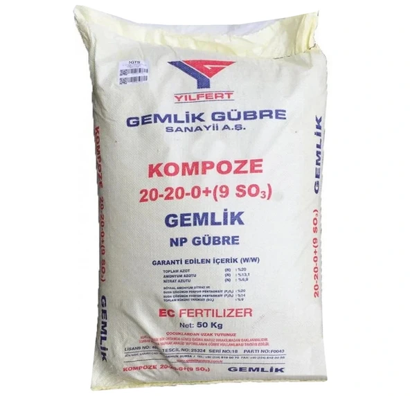Gemlik 20-20-0+(9SO3) Kompoze Gübre 50 Kg NP Taban Gübresi - 1