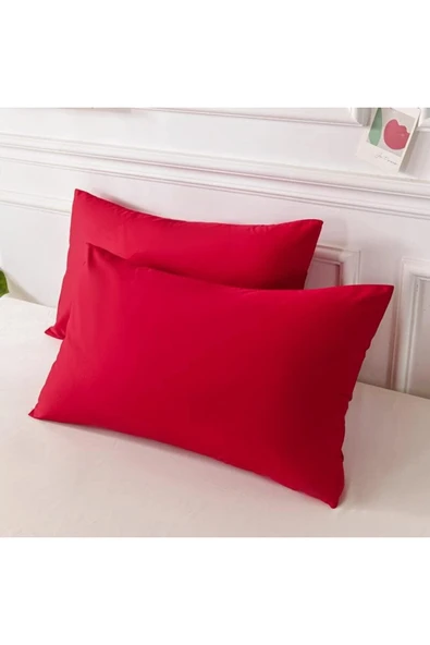 Düz Pamuklu 2'li Yastık Kılıfı 50x70 Kırmızı ürün görseli