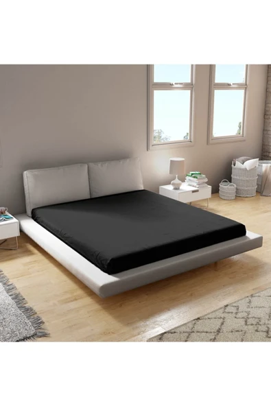 Penye Lastikli Çarşaf %100 Pamuk Tek Çift Battal Boy Siyah Renk ? ürün görseli 1