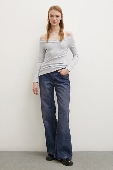 Kayık Yaka Bluz Gri - Resim 2