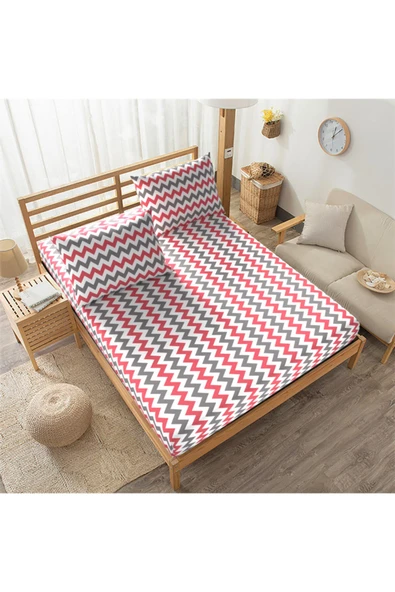 Tek Kişilik Lastikli Çarşaf Takımı Ranforce Zikzaklı - Fuşya ürün görseli