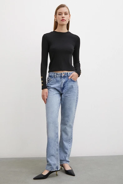 Kolu Düğmeli Bluz Siyah - Resim 2