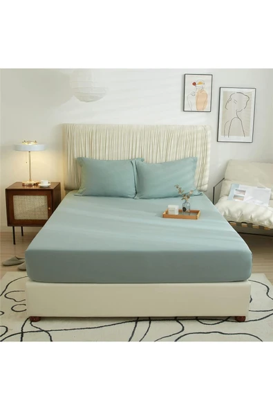 Çift Kişilik Lastikli Kumaş Çarşaf + 2 Yastık Kılıfı ürün görseli 1