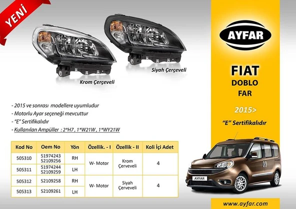 AYFAR 505311 FAR SOL KROM ÇERÇEVELİ FIAT DOBLO 15> 51974244-52109259 ürün görseli 1