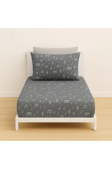 Tek Kişilik Nota Desen 90 x 200 cm Lastikli Çarşaf ve Yastık Kılıfı ürün görseli 1