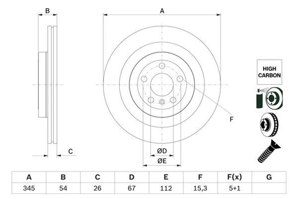 BOSCH 0986479D62 FREN DISKI ARKA 4-matic MERCEDES W166 X166 A1664230312 ürün görseli 1