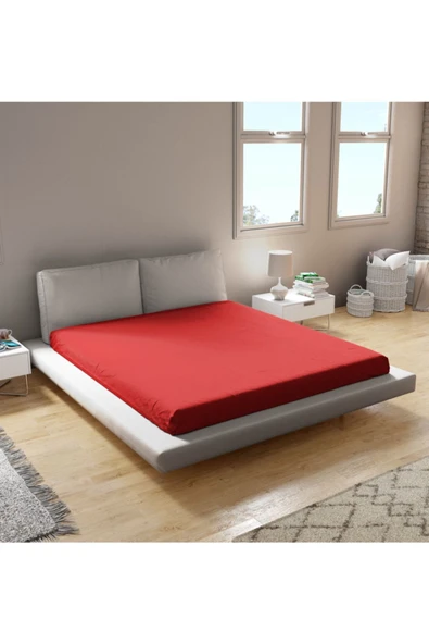 Penye Lastikli Çarşaf %100 Pamuk Tek Çift Battal Boy 100*200cm Bordo Renk ürün görseli 1