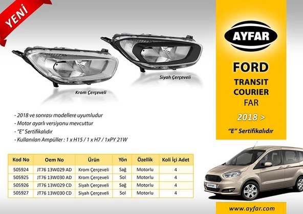 AYFAR 505924 FAR SAĞ KROM ÇERÇEVELİ FORD TRANSIT COURIER 18 > JT7613W029AD-2263640 ürün görseli 1