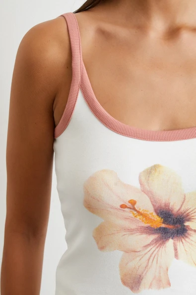 Çiçek Baskılı Askılı Top Ekru - Resim 4