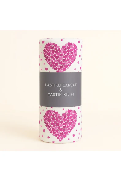 Desenli Tek Kişilik Pembe Kalp Lastikli Çarşaf ve Yastık Kılıfı - Resim 2