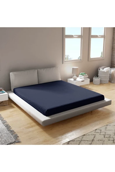 Penye Lastikli Çarşaf %100 Pamuk Tek Çift Battal Boy Battal Çift ? Lacivert Renk ürün görseli