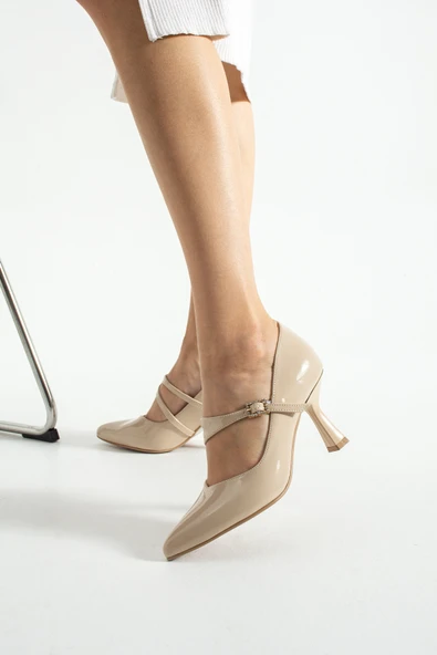 LUNERA Zarif Tokalı Rahat Kalıp Kadın 6,5 cm Topuklu Bej Rugan Mary Jane Ayakkabı - Resim 3