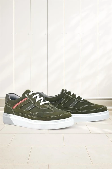 Rakerplus Hakiki Deri Haki Yeşil Çocuk Günlük Spor Okul Ayakkabı - 9