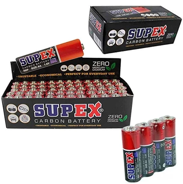 Supex R6 1.5 Volt Çinko Karbon AA Kalem Pil (60'lı Paket) ürün görseli 1