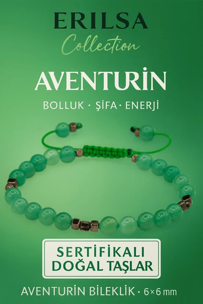 Sertifikalı Doğal Terahertz Aventurin Taşı Bileklik 6x6 mm - Bolluk ve Şifa Taşı ürün görseli