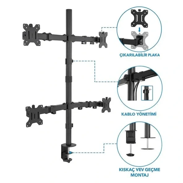 Powermaster Pm-054 13-27'' Dörtlü (Quad) Mekanik Lcd-led Gaming Monitör Tutucu Masa Stand Askı Aparatı - 3