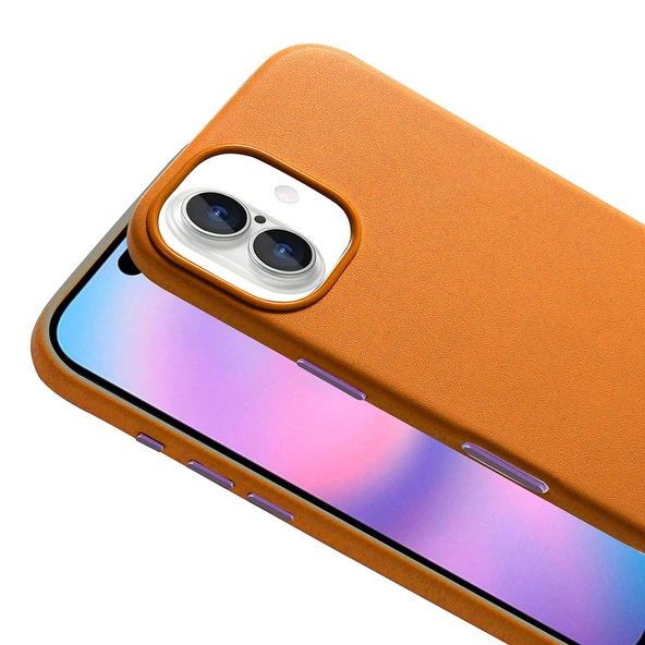 iPhone 17 Kılıf M-safe Şarj Özellikli PU Deri Görünümlü Kupra Kılıf - Resim 9