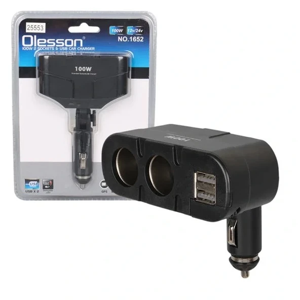 Olesson 1652 12-24v Çift Usb Girişli 100w 2'li Araç Çakmak Çoklayıcı