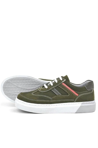Rakerplus Hakiki Deri Haki Yeşil Çocuk Günlük Spor Okul Ayakkabı - 6