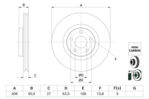 BOSCH 0986479H50 FREN DISKI ARKA MERCEDES W205 S205 C205 A205 C257 W213 C238 A0004231812 ürün görseli 1