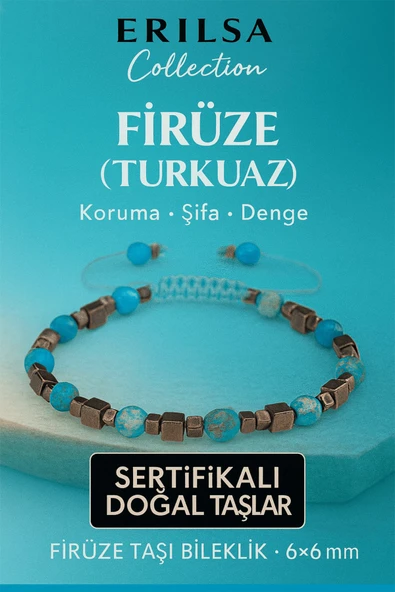 Sertifikalı Doğal Terahertz Firuze (Turkuaz) Taşı Bileklik 6x6 mm - Koruma ve Şifa Taşı ürün görseli 1