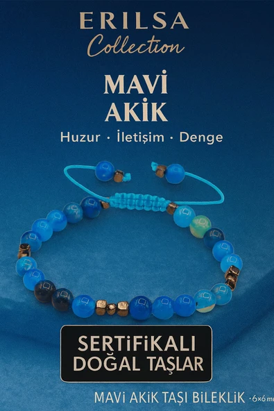 Sertifikalı Doğal Terahertz Mavi Akik Taşı Bileklik 6x6 mm Huzur ve Denge Taşı ürün görseli 1