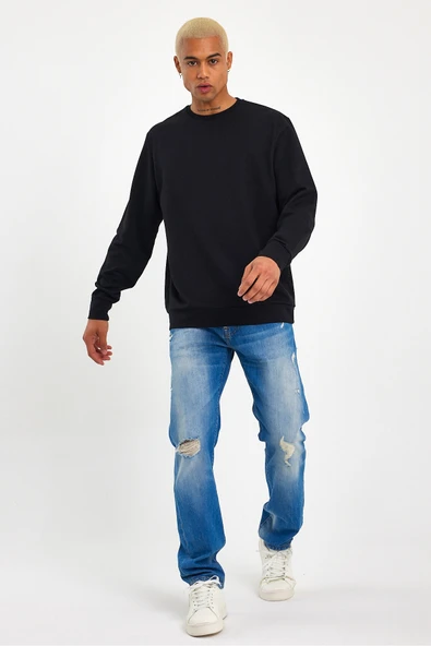Süperlife Erkek Gri Bisiklet Yaka Ribanalı Regular Fit Sweatshirt spr26swk930 - 10