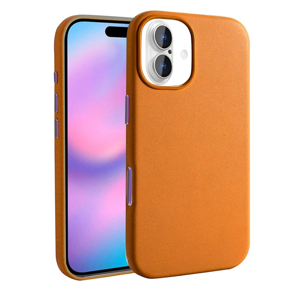 iPhone 17 Kılıf M-safe Şarj Özellikli PU Deri Görünümlü Kupra Kılıf - Resim 3