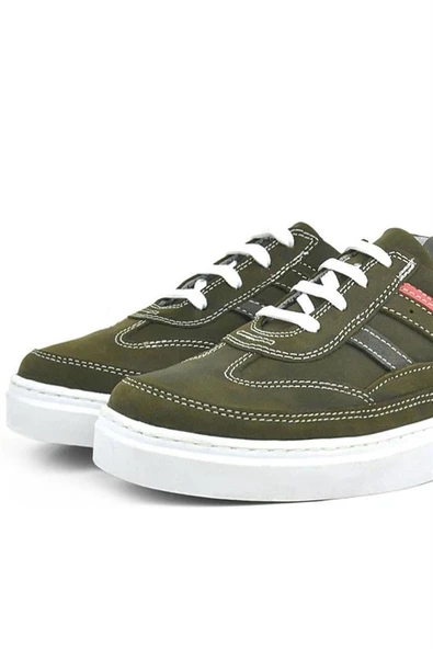 Rakerplus Hakiki Deri Haki Yeşil Çocuk Günlük Spor Okul Ayakkabı - 8