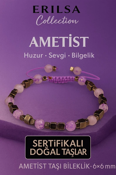 Sertifikalı Doğal Terahertz Fasetli Ametist Taşı Bileklik 6x6 mm Huzur ve Bilgelik Taşı ürün görseli