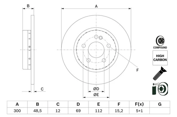BOSCH 0986479H49 FREN DISKI ARKA MERCEDES C-CLASS W205 S205 C205 A205 A0004230512 ürün görseli 1