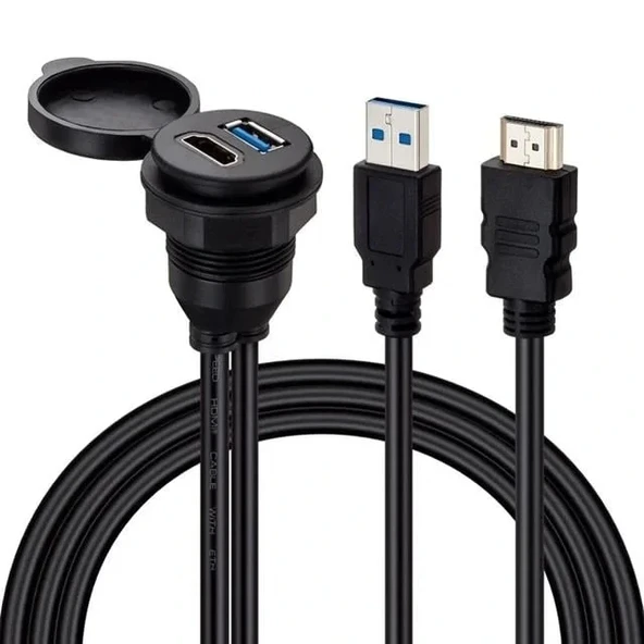 Powermaster Pm-12428 Usb 3.0 + Hdmı 2 Metre Uzatma Kablolu Araç Kontrol Paneli (gömme Montaj) ürün görseli 1