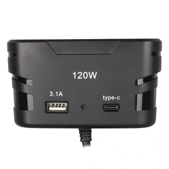 Olesson 2013 12-24v Type-c + Usb Girişli 120w 80 Cm Kablolu 3'lü Araç Çakmak Çoklayıcı - Resim 3