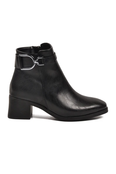 Aspor Siyah Fermuarlı Polarlı Kadın Topuklu Bot - 2