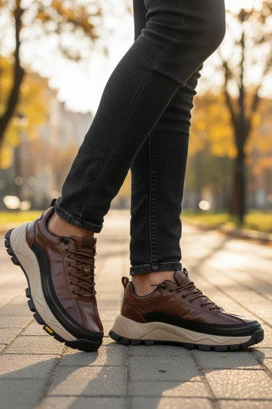 Guja Kahve Hakiki Deri Bağcıklı Erkek Sneaker - Resim 3