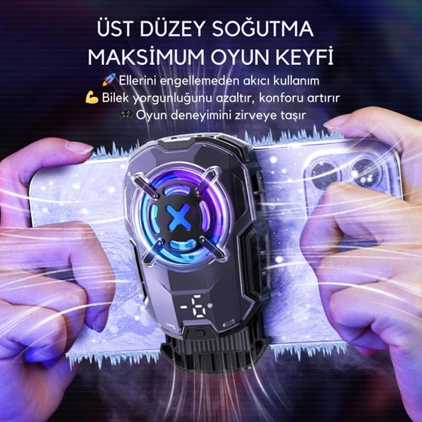 Coofbe Dijital Göstergeli  Turbo Fan Işıklı Klipsli 27W Telefon Soğutucu Radyatör Tüm Telefonlara Uyumlu - 2