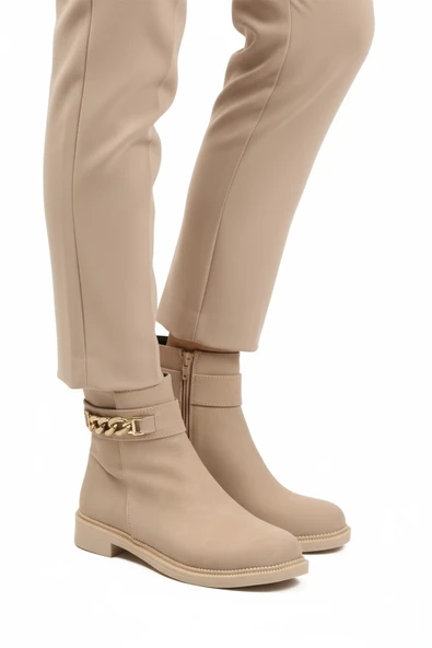 Aspor Bej İçi Kürklü Fermuarlı Kadın Topuklu Bot ürün görseli