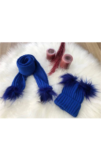 Kız Bebek Çift Ponponlu Atkı Bere Takımı 4/14 yaş