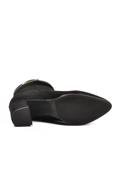 Aspor Siyah Süet Fermuarlı İçi Kürklü Kadın Topuklu Bot - Resim 5