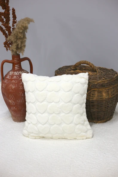 Love | Welsoft Jakarlı Dekoratif Kırlent Kılıfı 43x43 cm - ZTLOVE EKRU - 4