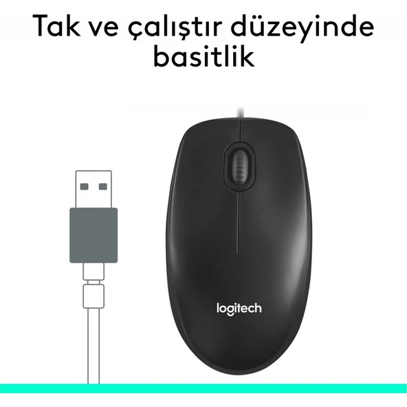 Logitech M100 Kablolu 1000 DPI USB Mouse - Siyah - Resim 4