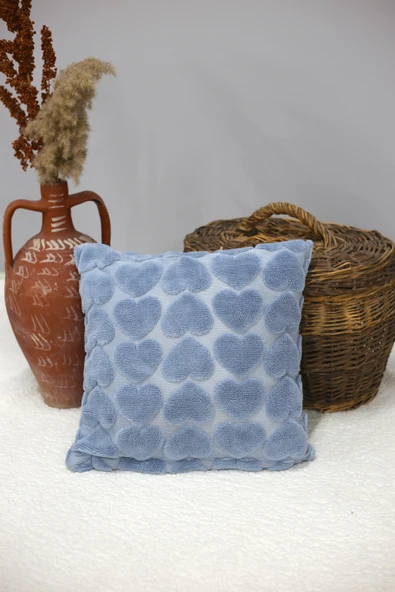 Love | Welsoft Jakarlı Dekoratif Kırlent Kılıfı 43x43 cm - ZTLOVE  MAVİ - 4