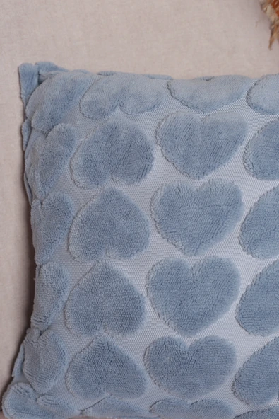 Love | Welsoft Jakarlı Dekoratif Kırlent Kılıfı 43x43 cm - ZTLOVE  MAVİ - 2
