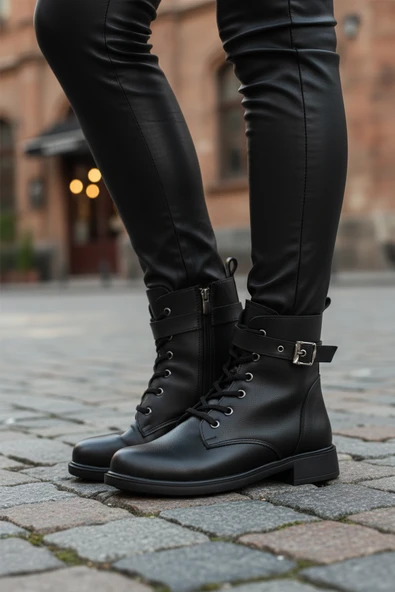 Aspor Siyah İçi Polarlı Fermuarlı Kadın Topuklu Bot - Resim 3