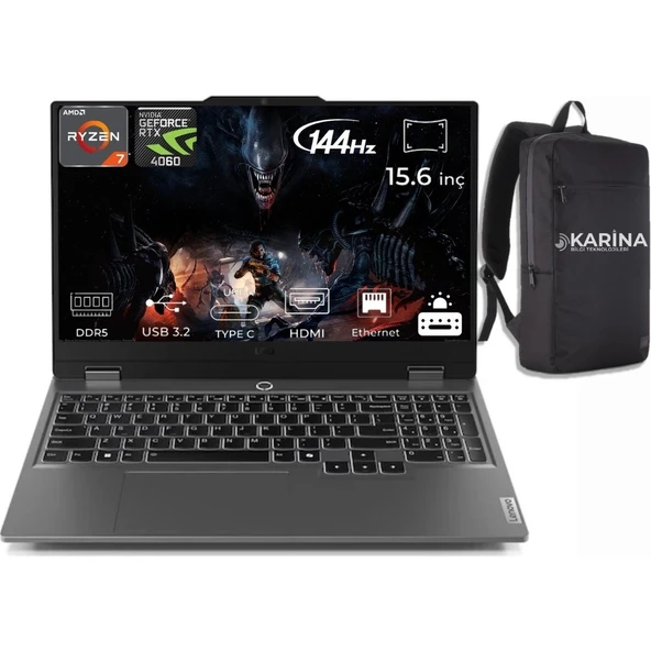 Loq 15ARP9 Aı Amd Ryzen 7-7435HS 83JC000UTR-16 16GB 2tb RTX4060 8gddr6 Freedos 15.6 IPS 144Hz Fhd ürün görseli 1