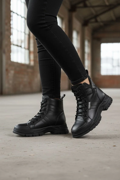 Guja Siyah İçi Polarlı Kadın Sneaker Bot - Resim 3