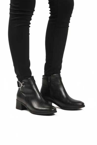 Aspor Siyah Fermuarlı Polarlı Kadın Topuklu Bot