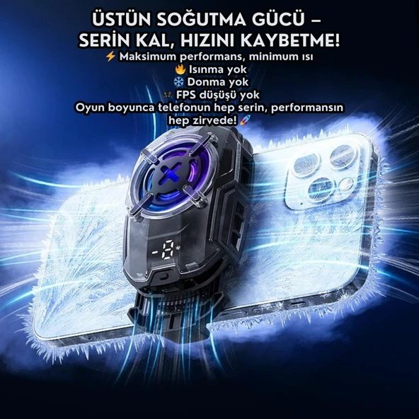 Coofbe Dijital Göstergeli  Turbo Fan Işıklı Klipsli 27W Telefon Soğutucu Radyatör Tüm Telefonlara Uyumlu - 3